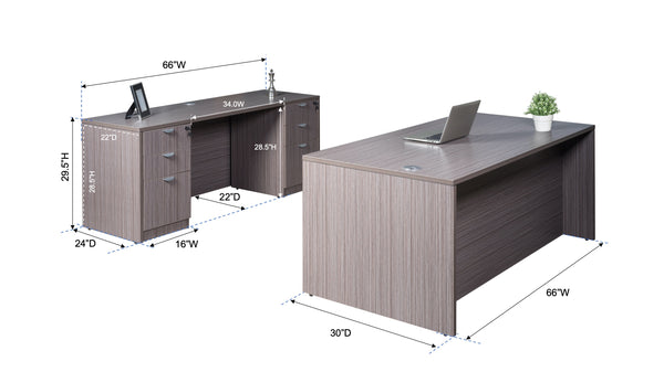 Boss Executive Office Suite, 66 Inch Desk and Credenza with Dual Box/Box/File Storage Pedestals (GROUPA12) – view 4
