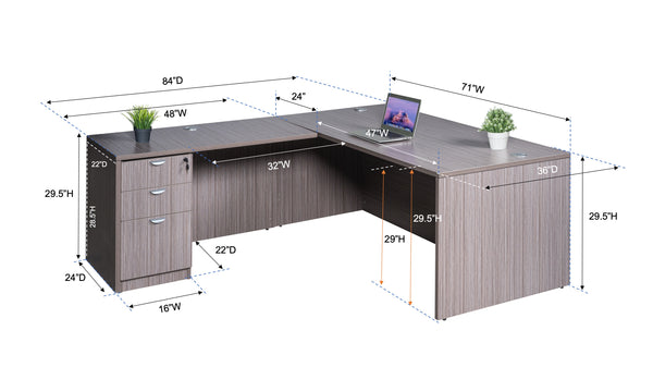 Boss 71 Inch Desk, Executive L-Shape Corner Desk with Box/Box/File Storage Pedestal (GROUPA10) – view 4