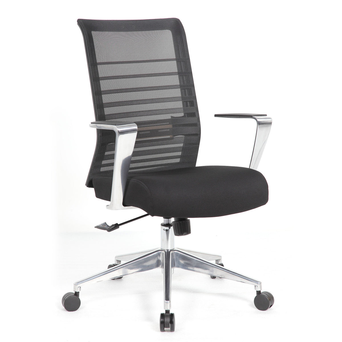 OfficeSource Interchangeable Black Mesh High Back Task Chair with Aluminum Arms and Base (6566ALBK)
