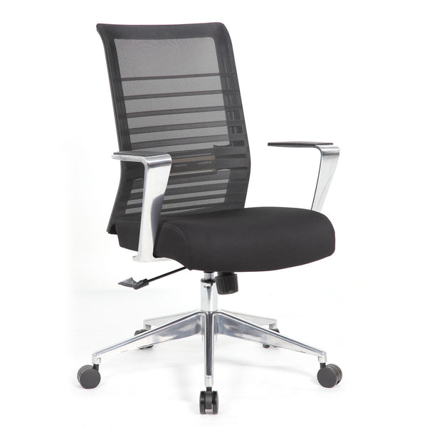 OfficeSource Interchangeable Black Mesh High Back Task Chair with Aluminum Arms and Base (6566ALBK)