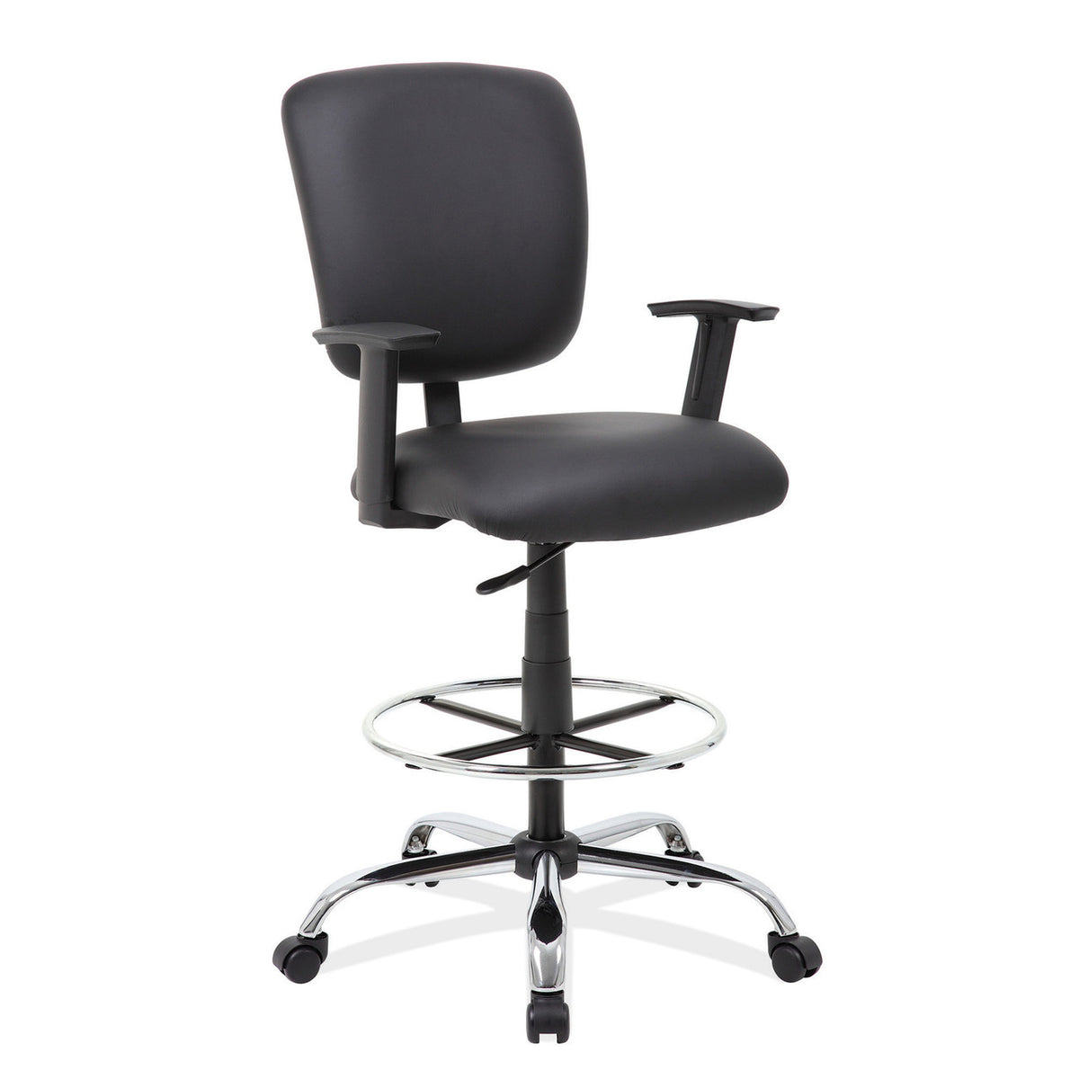 OfficeSource Task Force Task Stool with Footring and Chrome Base (6801FPFRABK)