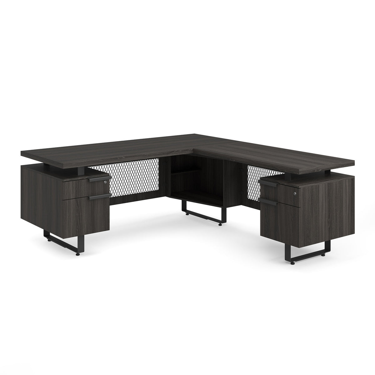 OfficeSource Palisades L Shape Double Pedestal Desk with Reversible Return - 72"W (EV7230LGG)
