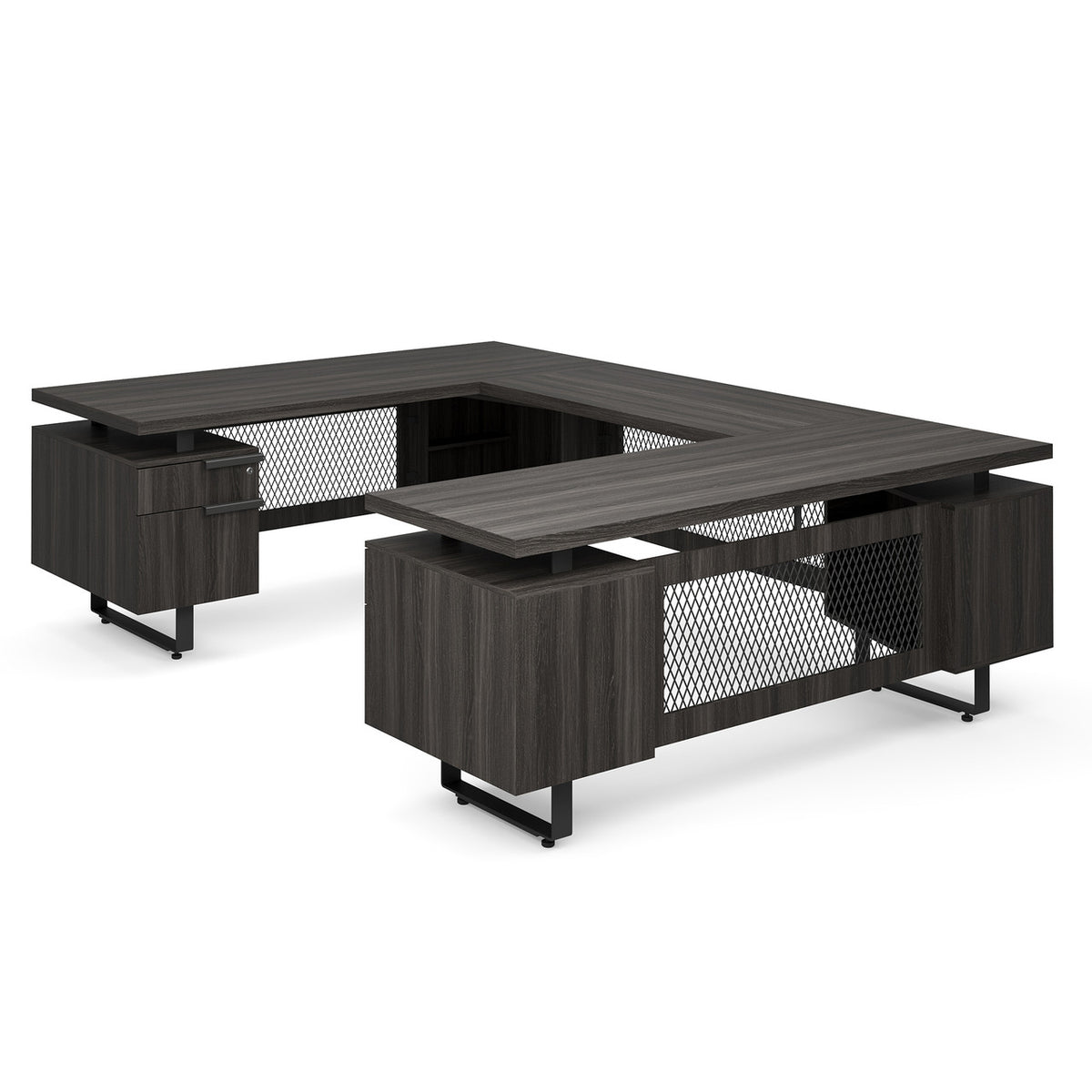 OfficeSource Palisades U Shape Double Pedestal Desk with Reversible Bridge (EV7230UGG)