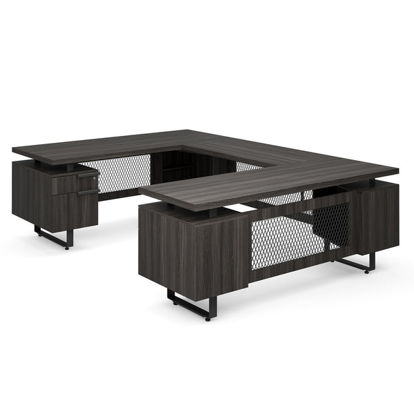 OfficeSource Palisades U Shape Double Pedestal Desk with Reversible Bridge (EV7230UGG)