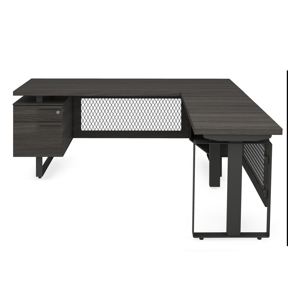 OfficeSource Palisades Industrial L-Shaped, 30" x 60" Height Adjustable Desk with Single Pedestal (EVH300GG)