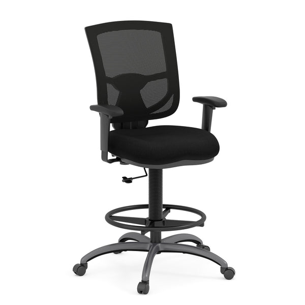 OfficeSource CoolMesh Pro Collection Mesh Back Task Stool with Adjustable Arms, Upholstered Seat, Footring and Titanium Base (OSST7901)