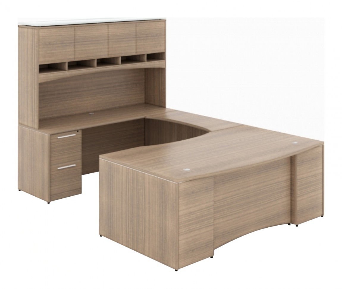 Bow Front U Shaped Desk with Hutch – view 1