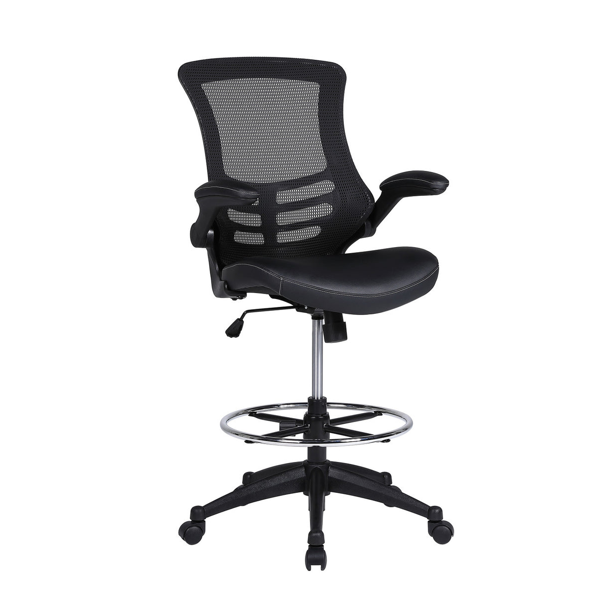 OfficeSource Serene 2.0 Bonded Leather Flip Arm Stool (OSST7011LBK)