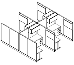 Friant System 2 Workstation with My-Hite Desk Typical F2-4015 (6' x 6') plan view