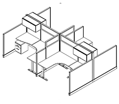 Friant System 2 Workstation with My-Hite Desk Typical F2-4016 (5' x 7') plan view