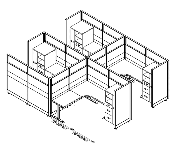 Friant Novo 4-Person Cubicle Cluster 6X7 – Friant typical FH-4029 layout