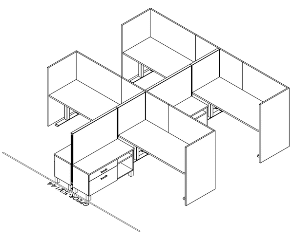 Friant Novo 4-Person Cubicle Cluster 6X6.5 – Friant typical FH-4036 layout