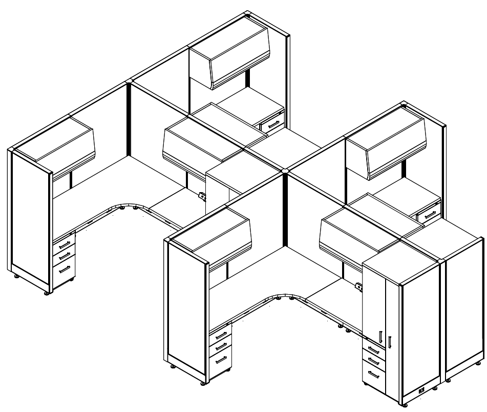 Friant Novo 4-Person Cubicle Cluster 6X8 – Friant typical FH-4039 layout