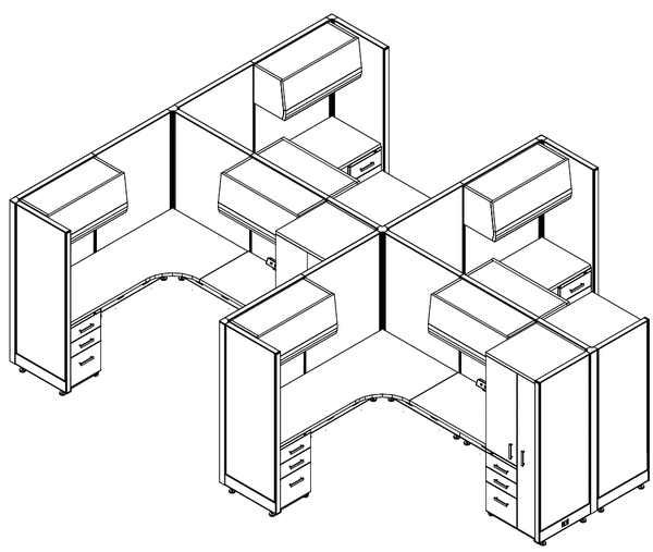 Friant Novo 4-Person Cubicle Cluster 6X8 – Friant typical FH-4039 layout