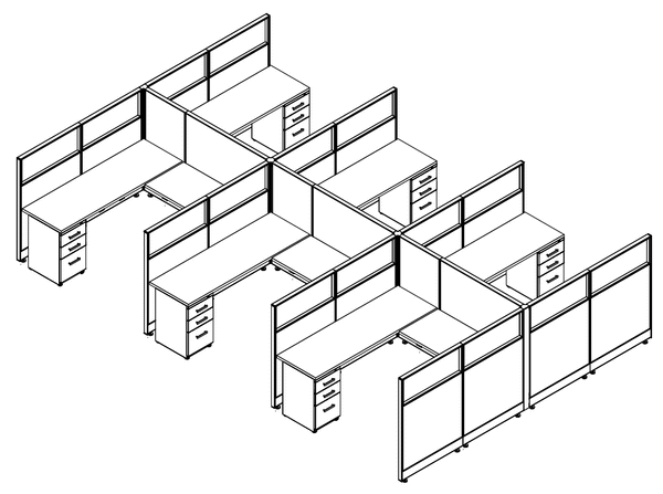 Friant Novo 6-Person Cubicle Cluster 6X6 – Friant typical FH-6003 layout