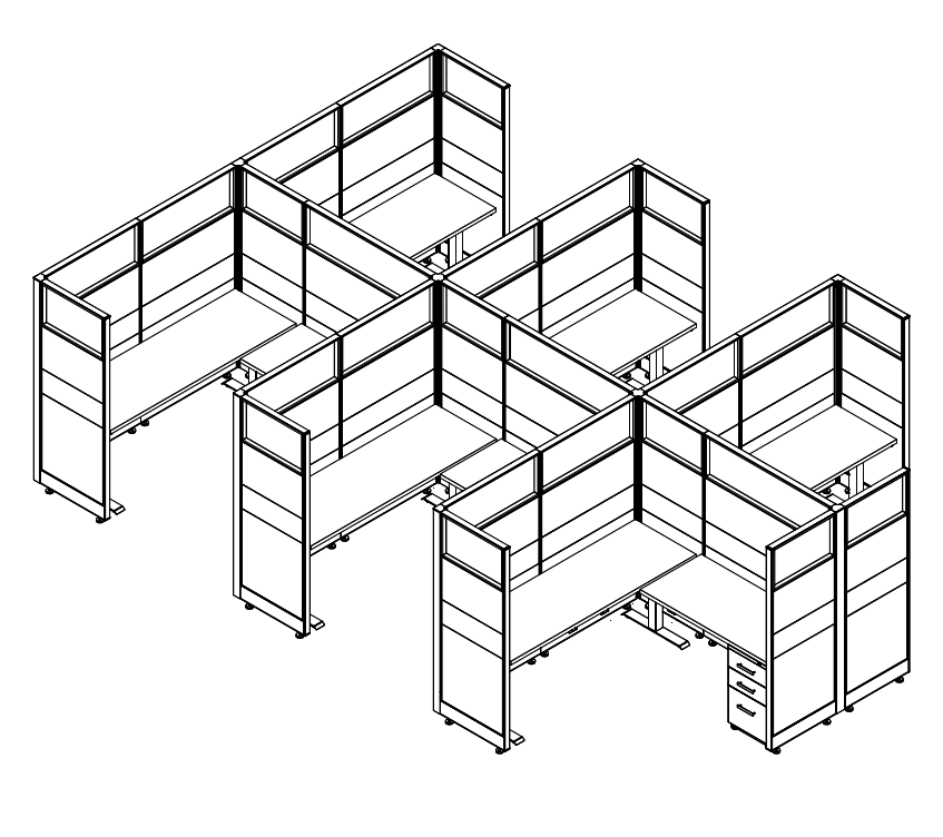 Friant Novo 6-Person Cubicle Cluster 6X6 – Friant typical FH-6020 layout