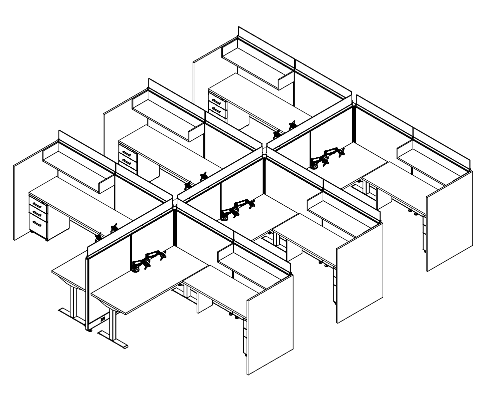 Friant Novo 6-Person Cubicle Cluster 8X6 – Friant typical FH-6023 layout