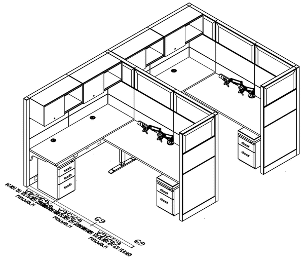 Friant Interra 2-Person Cubicle Cluster 6X8 – Friant typical FI-2000 layout