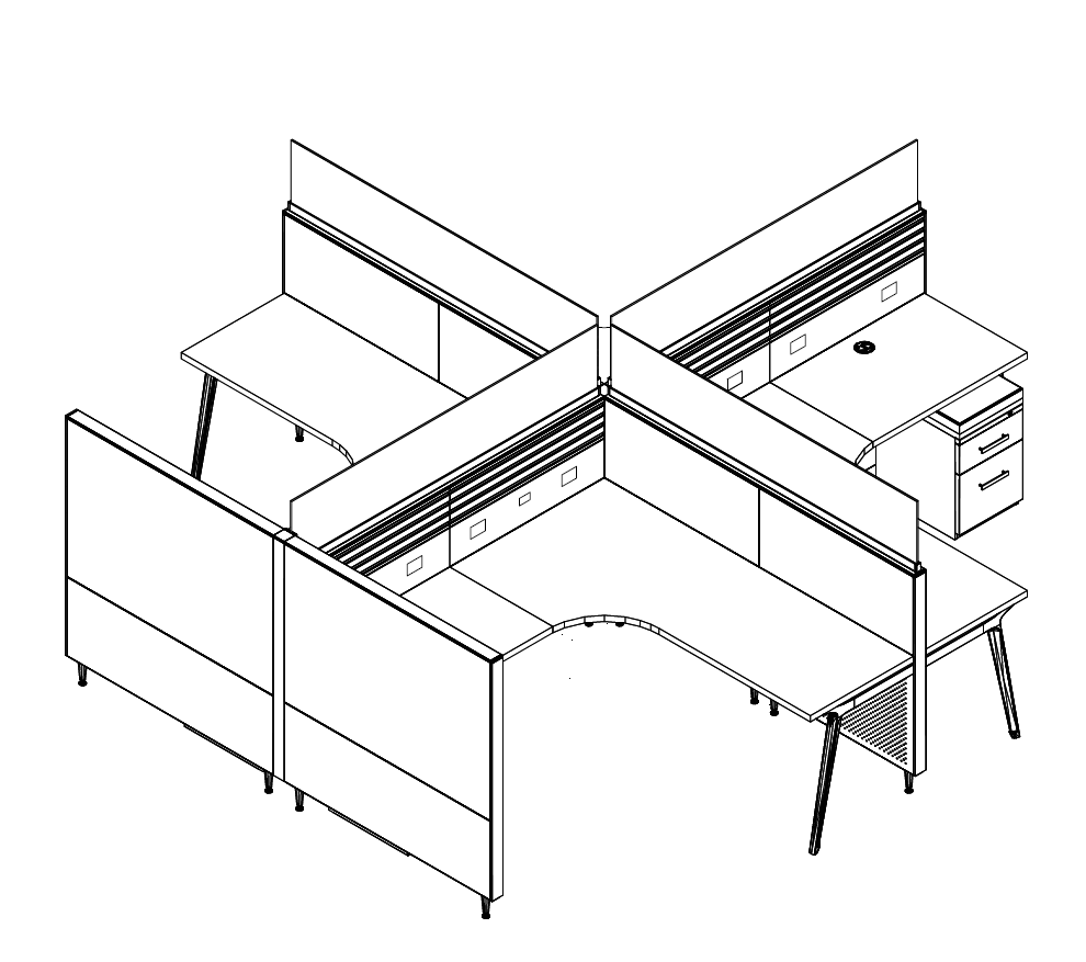 Friant Interra 4-Person Cubicle Cluster – Friant typical FI-4019 layout