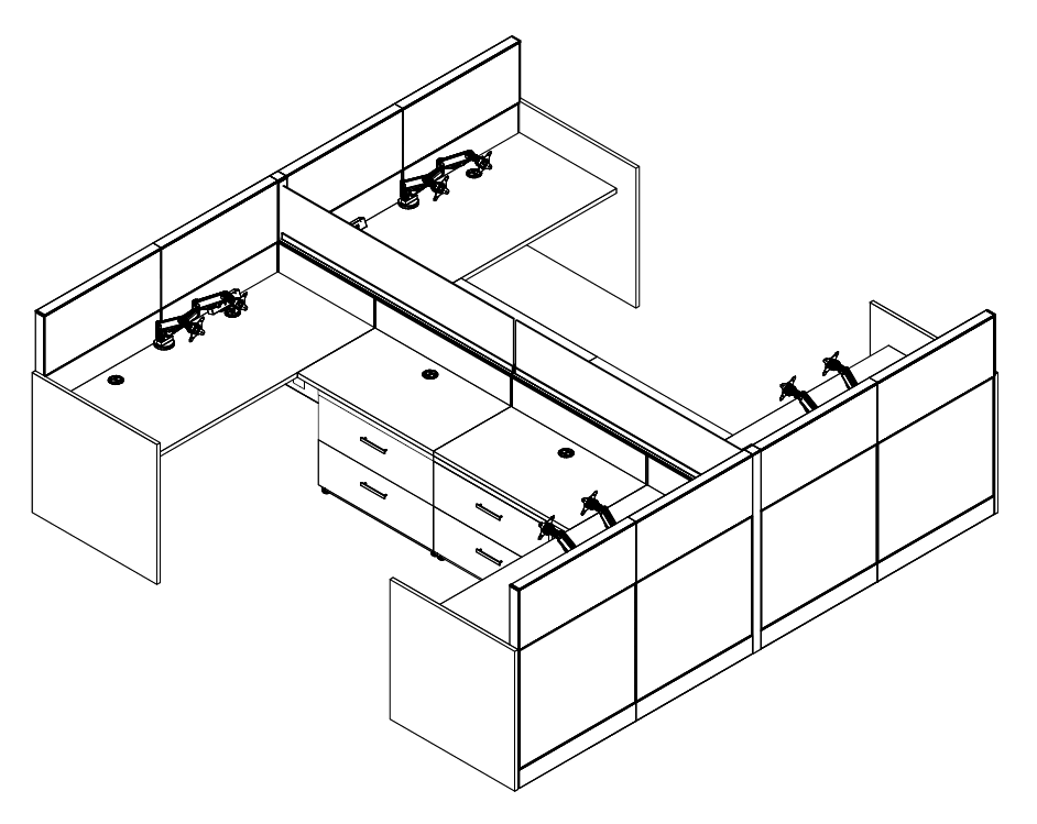 Friant Interra 4-Person Cubicle Cluster – Friant typical FI-4020 layout