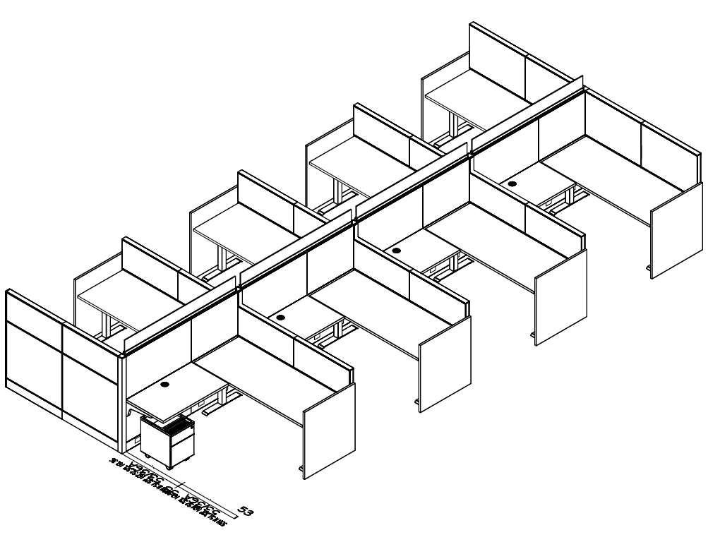Friant Interra 8-Person Cubicle Cluster 6X6 – Friant typical FI-8013 layout