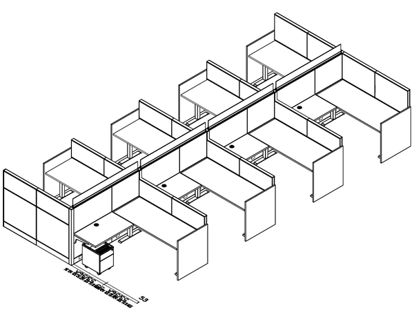 Friant Interra 8-Person Cubicle Cluster 6X6 – Friant typical FI-8013 layout