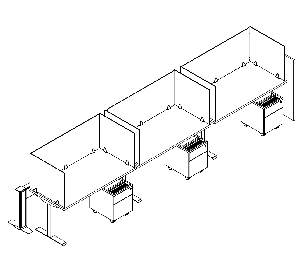 Friant My-Hite Height Adjustable Workstation Typical FMH-3003 (2.5' x 4.5') plan view