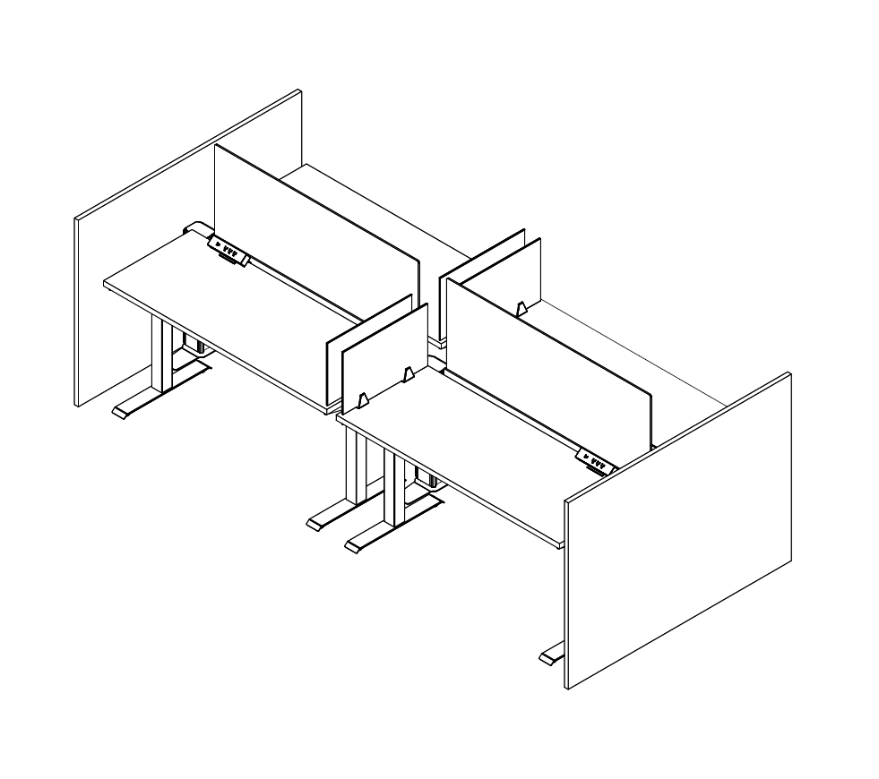 Friant My-Hite Height Adjustable Workstation Typical FMH-4012 (2.5' x 5') plan view