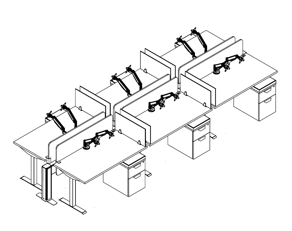Friant My-Hite Height Adjustable Workstation Typical FMH-6013 (6' x 2.5') plan view