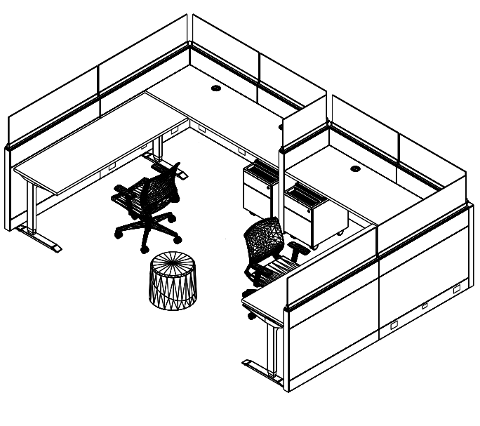 Friant Interra frame-and-tile office cubicle – typical layout drawing
