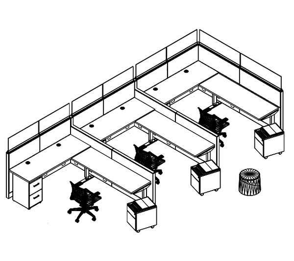 Friant Interra cubicles with upper tiles – typical layout drawing, window tiles available