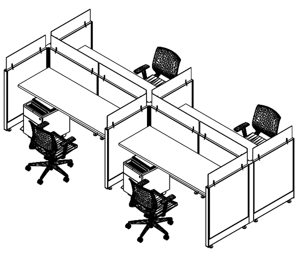Friant Novo 4-person cubicle cluster with shared panels – typical layout drawing