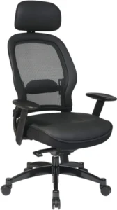 Space Seating® Black Mesh Chair with Adjustable Leather Headrest and Seat [27008]